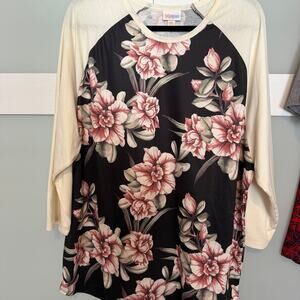 LuLaRoe Floral Randy Tunic Top Women’s 3XL Black Cream Pink 3/4 Sleeve